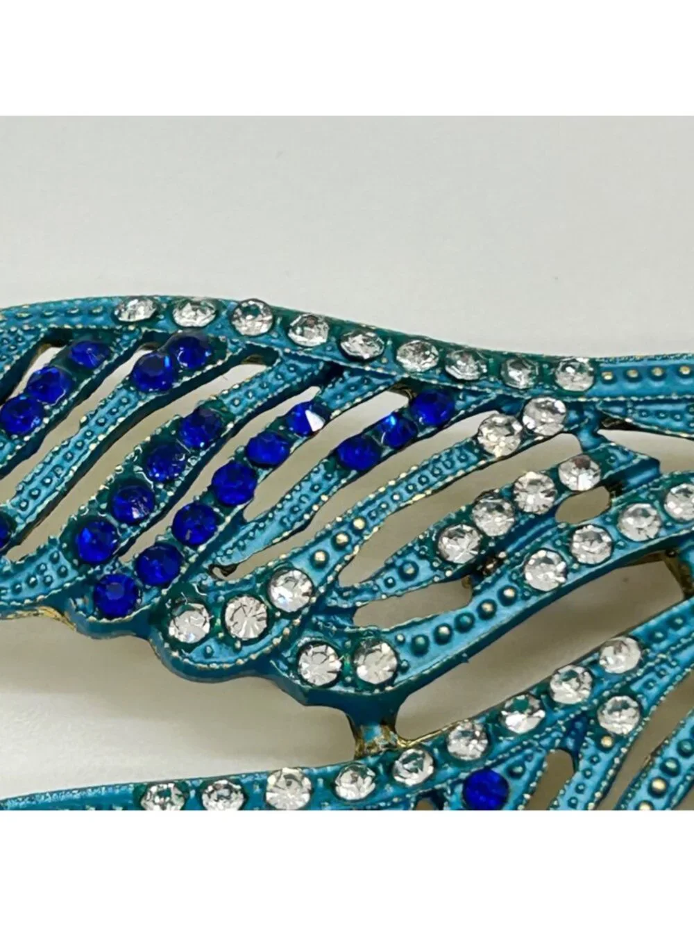 Dragonfly Brooch Articulated Tail Blue Teal Rhinestones Statement 5 inch Insect